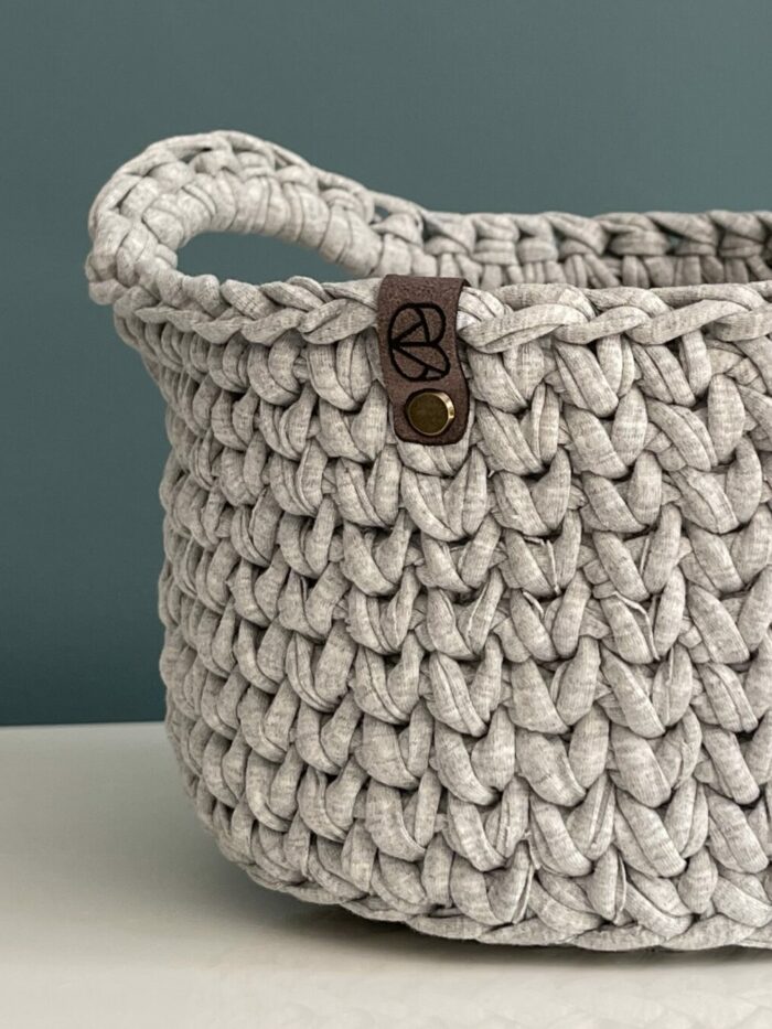 Large Crochet Basket with Handles (T-Shirt Grey)