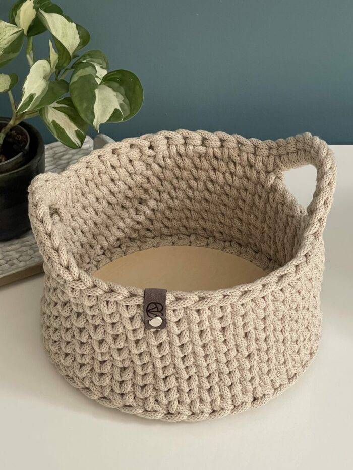 Large Crochet Basket with Handles (Beige)