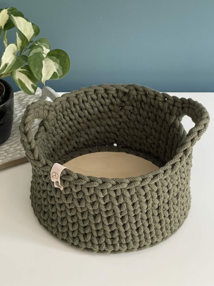 Large Crochet Basket with Handles (Avocado)