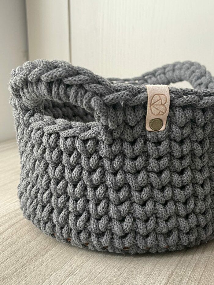 Large Crochet Basket with Handles (Charcoal)