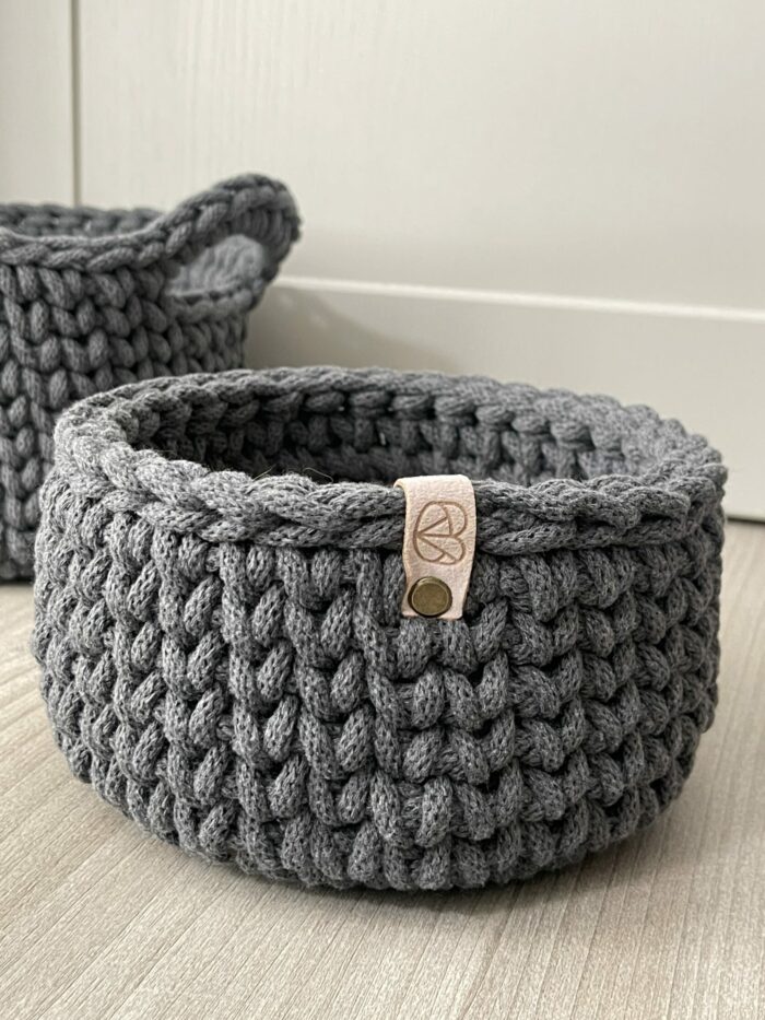 Medium Crochet Basket (Charcoal)