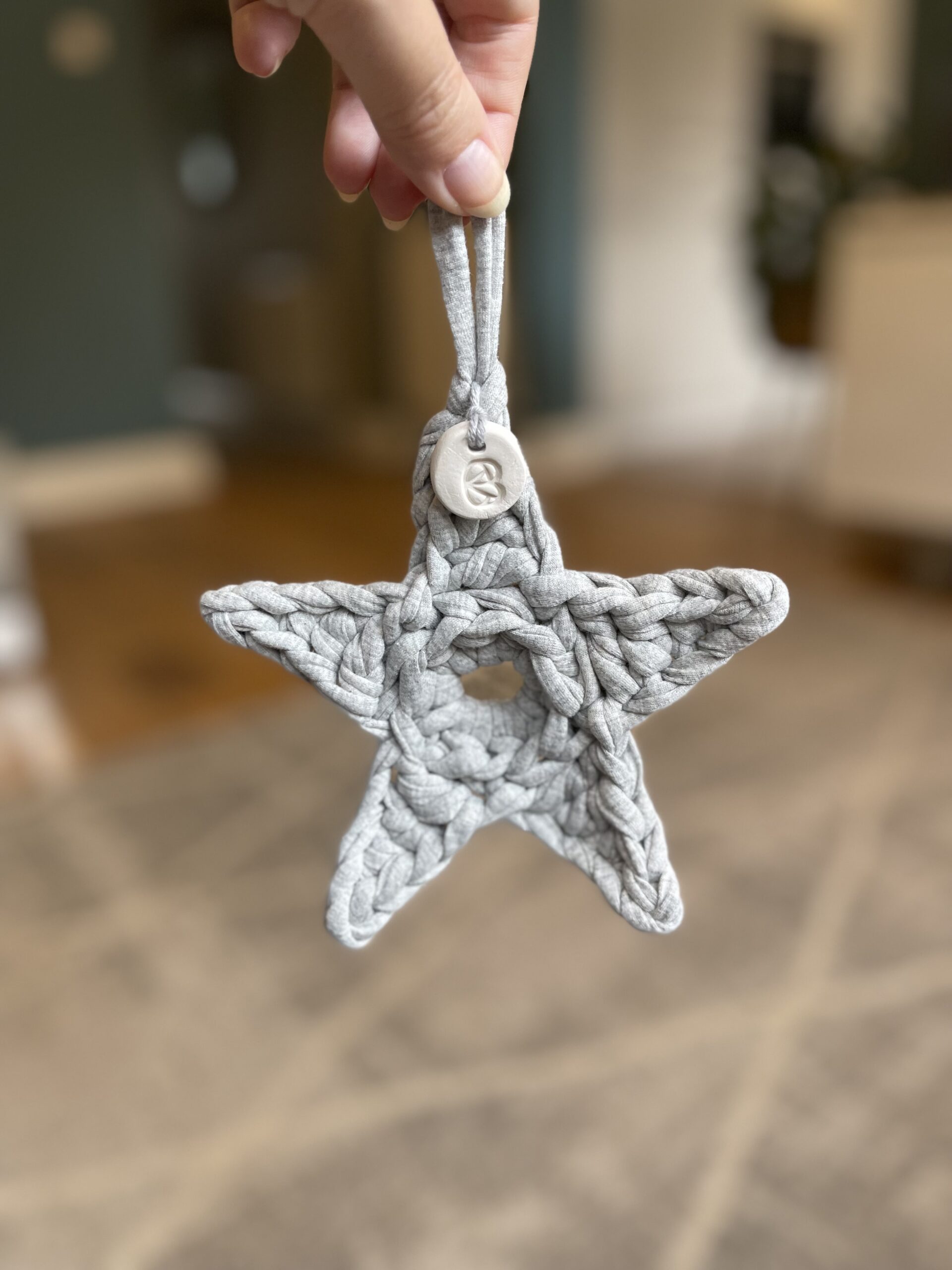 grey crochet star tree decoration